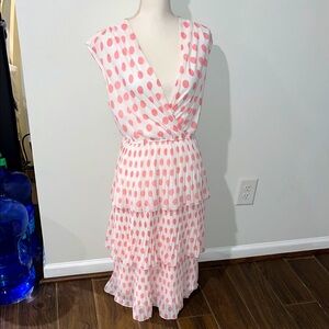 Pink Polka Dot Tiered Midi Dress